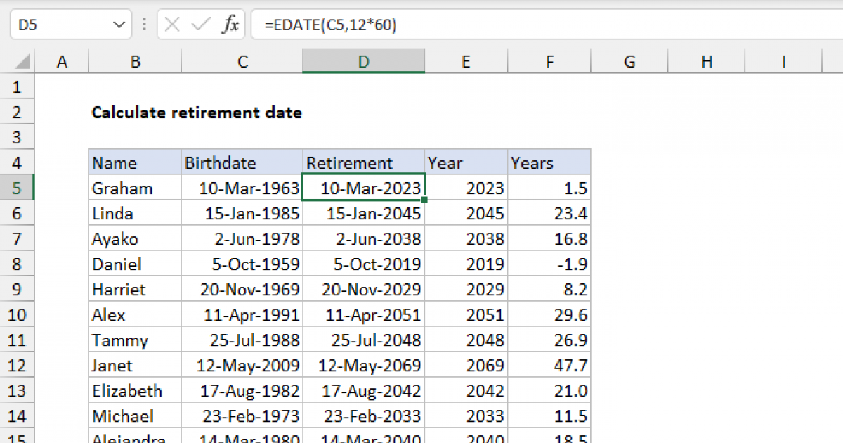 Date Of Birth To Date Of Retirement Formula